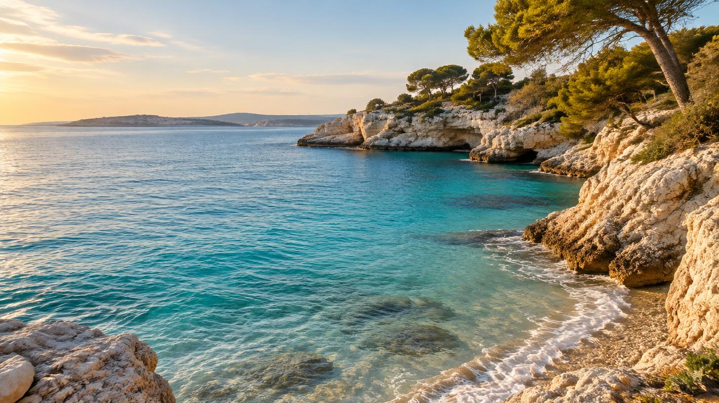 Petite crique méditerranéenne aux eaux turquoise et aux rochers clairs — photo d’illustration